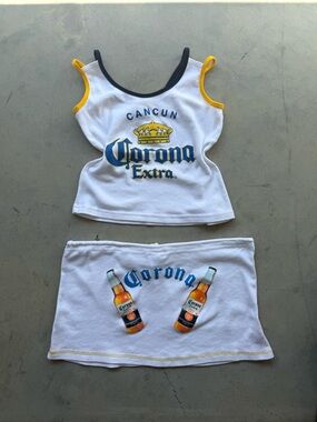 Vintage corona beer tank/mini skirt set